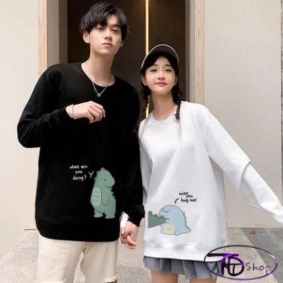 Áo Cặp  ⚜️ Áo Nỉ THu Đông ⚜️ Đồ Đôi Nỉ Bông tay dài cổ tròn tình yêu khủng long Hot 2020 Cao cấp loại 1 | BigBuy360 - bigbuy360.vn