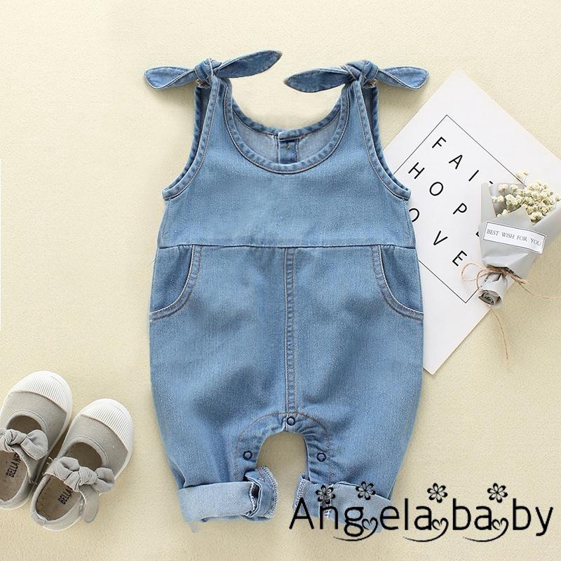 Quần Yếm denim Một Mảnh Màu Trơn Đa Năng Bên Trong Và Ngoài Cho Bé Gái