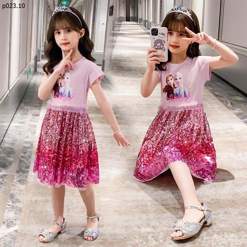 Váy đầm, đầm xoè in hình elsa dành cho bé gái 10kg tới 35kg