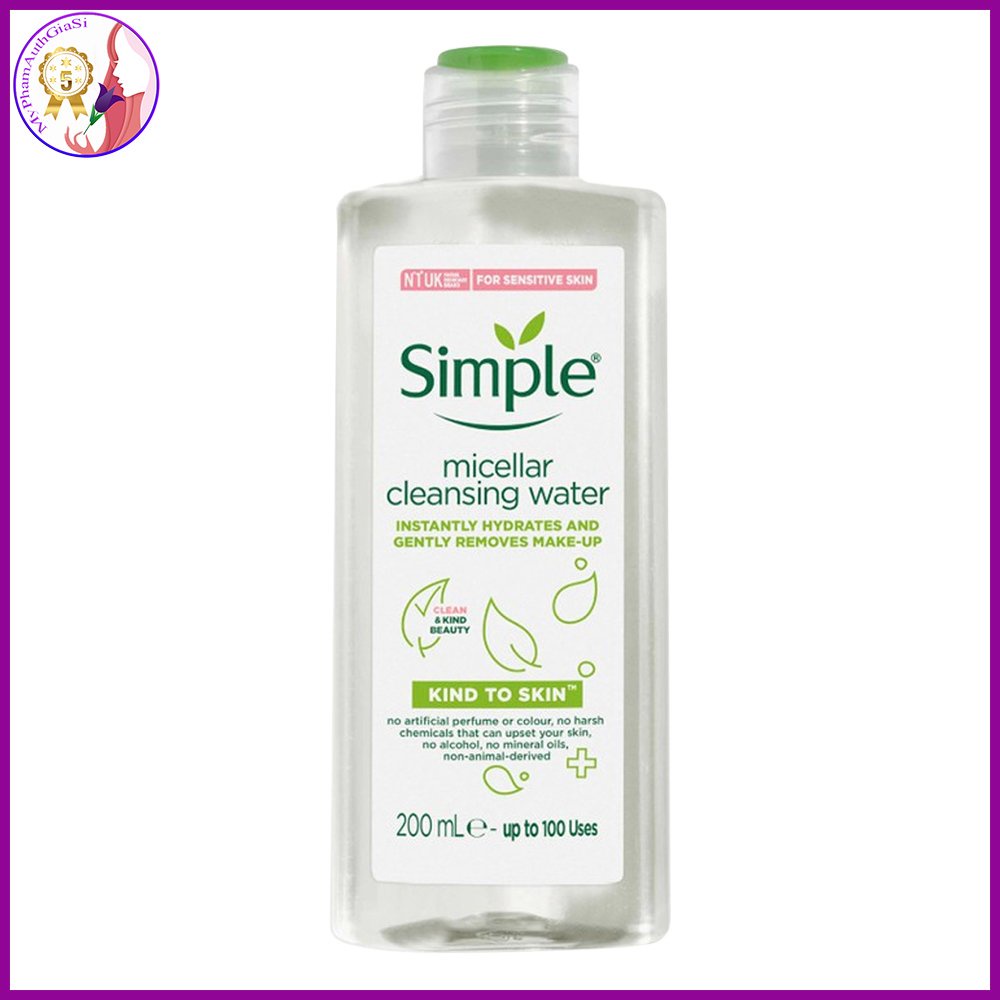 Nước tẩy trang Simple Micellar Cleansing Water dưỡng ẩm và làm sạch da 200ml Anh