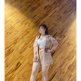 Set 2 áo vest blazer cộc tay basic + quần short đùi màu trơn