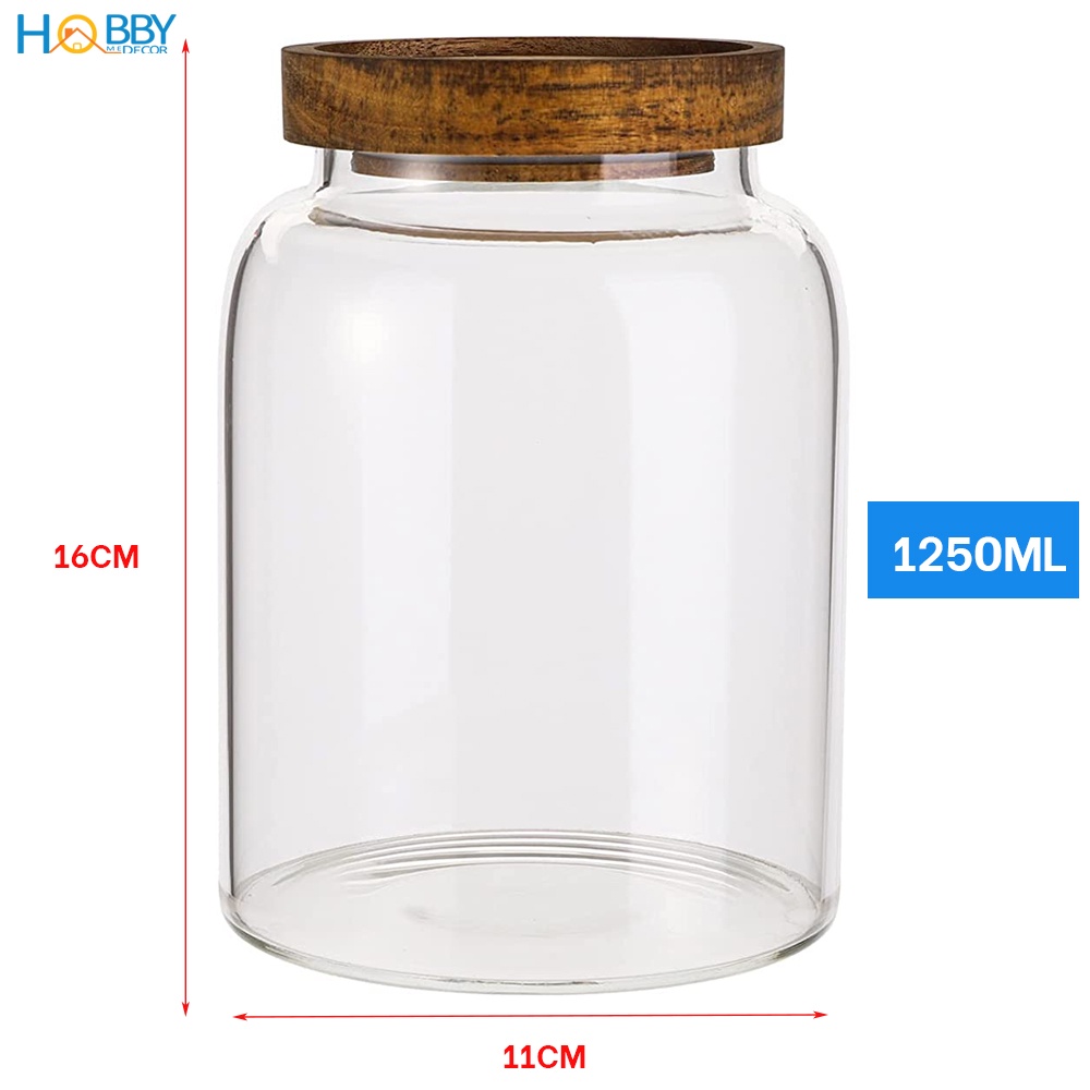 Hũ thủy tinh nắp gỗ ron kín decor bếp HOBBY Home Decor HUNG1 1250ml