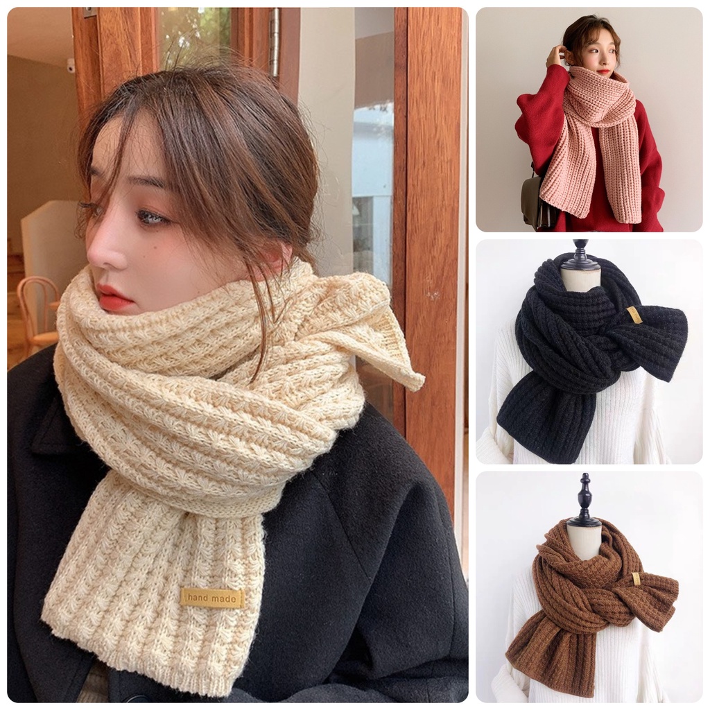 Khăn len thừng quàng cổ nam nữ bản to dày dặn màu trơn