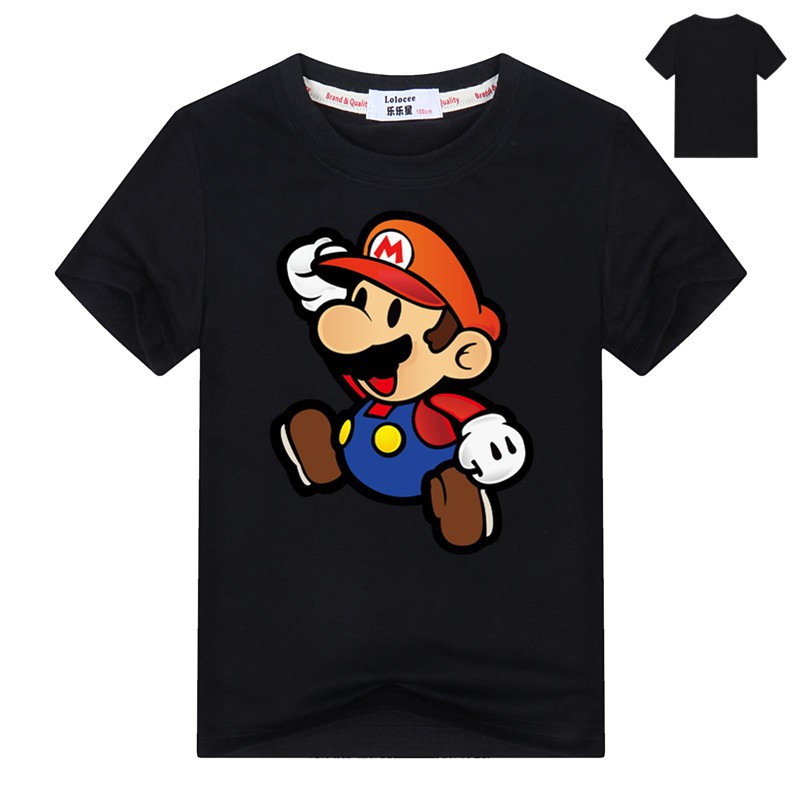 Áo thun cotton ngắn tay in hình Super Mario cho bé trai