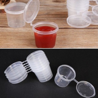 Set 50 Cốc Nhựa Trong Suốt Đựng Nước Sốt / Thực Phẩm Kèm Nắp Đậy Tiện Lợi