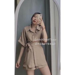 SET ÁO SƠMI NÂU CỘT EO QUẦN SHORT