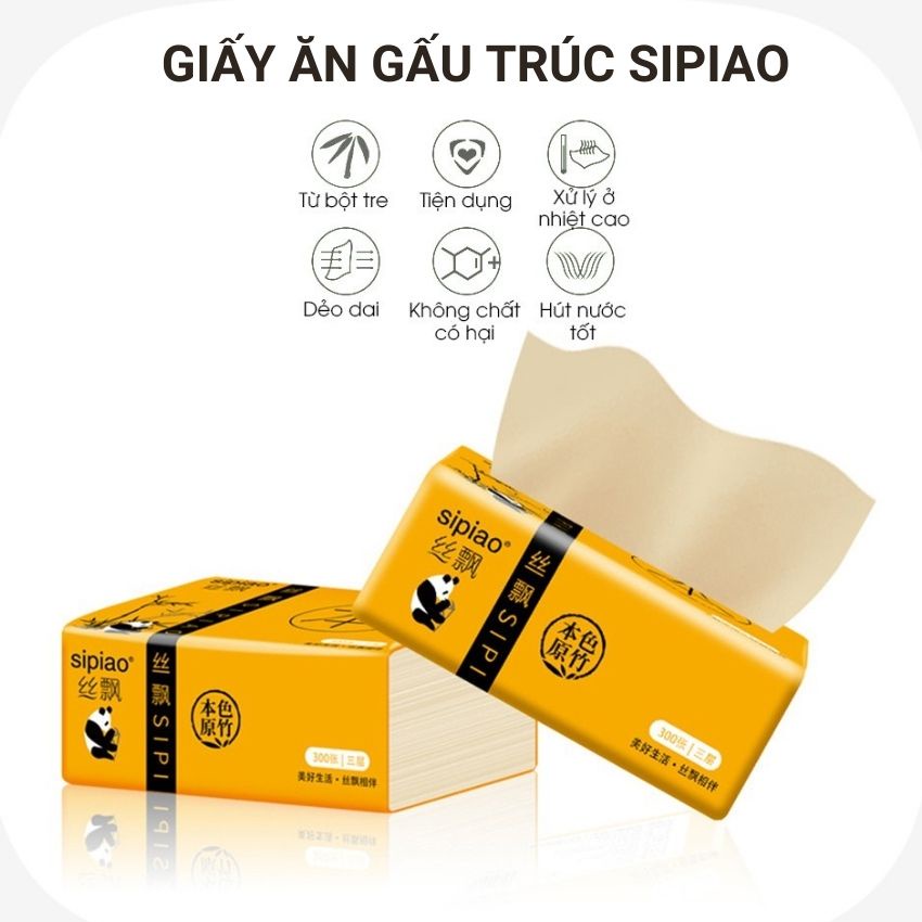 Giấy Ăn Gấu Trúc Sipiao Khăn Giấy Khô Siêu Dai Từ Sợi Tre Siêu Mềm 300 Tờ Giấy Vệ Sinh Thấm Nước Không Rách Kotic_shop