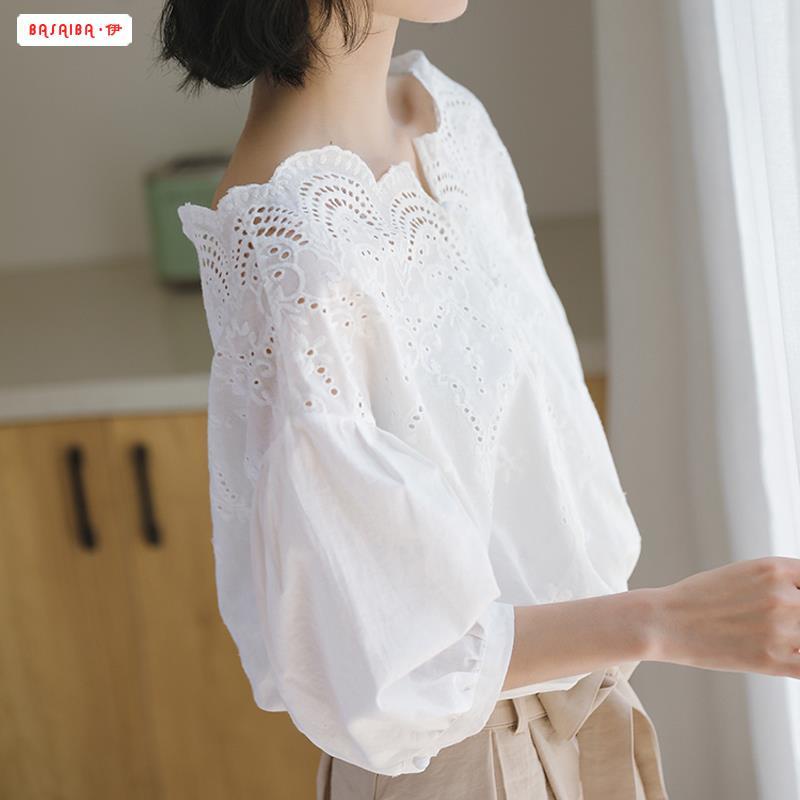Áo Kiểu Tay Phồng Thiết Kế Hở Vai Màu Trắng Thời Trang Sang Trọng Cho Nữ
