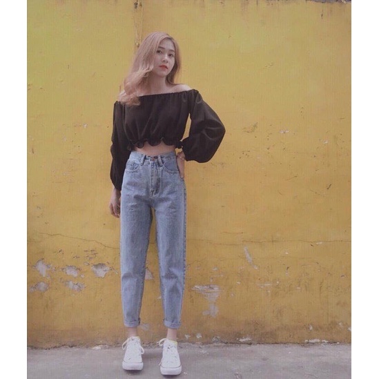Quần baggy nữ quần bò jeans nữ cạp cao 1 khuy PDShop | BigBuy360 - bigbuy360.vn