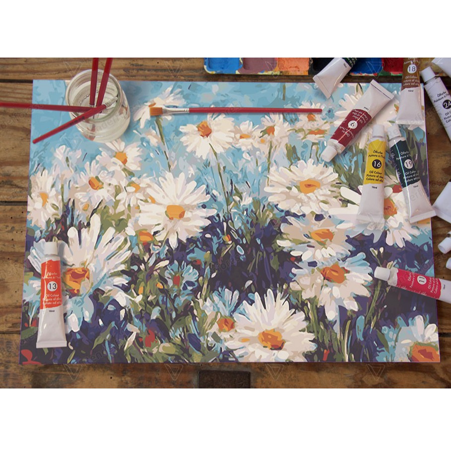 Tranh sơn dầu số hoá tự tô - Hoa cúc dại KTDZ0005 40x50cm có khung | BigBuy360 - bigbuy360.vn