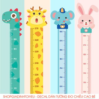 Decal dán tường hình con vật đo chiều cao bé