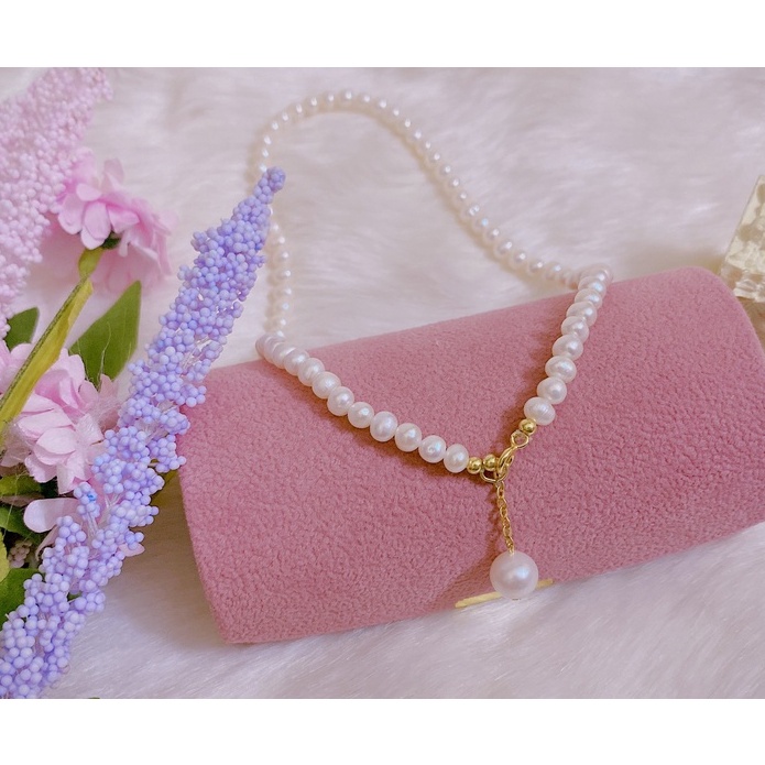 Vòng cổ chocker trai thật tự nhiên nước ngọt 3li bóng đẹp dáng ôm cổ khóa BẠC TA có tăng đơ điều chỉnh độ rộng