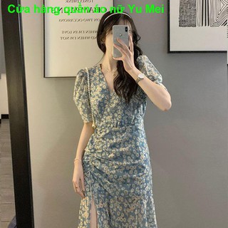 Siêu đẹp mặn và ngọt ngào kiểu Pháp tea break mối tình đầu tiên váy hoa xẻ tà mùa hè nữ 2021 new