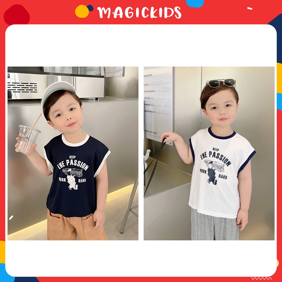 Áo thun bé trai ngắn tay tanktop cotton cho trẻ em 1-7 tuổi size đại Quần áo trẻ em mùa hè đi học đi chơi AO22016