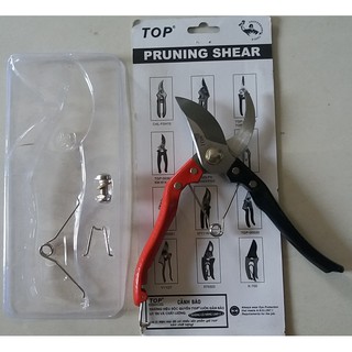 Kéo cắt cành 8" mỏ cong, cán đỏ đen top - lu-ktdn