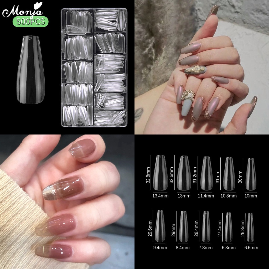 MONJA Bộ 500 Móng Tay Giả Trong Suốt Dùng Trang Trí