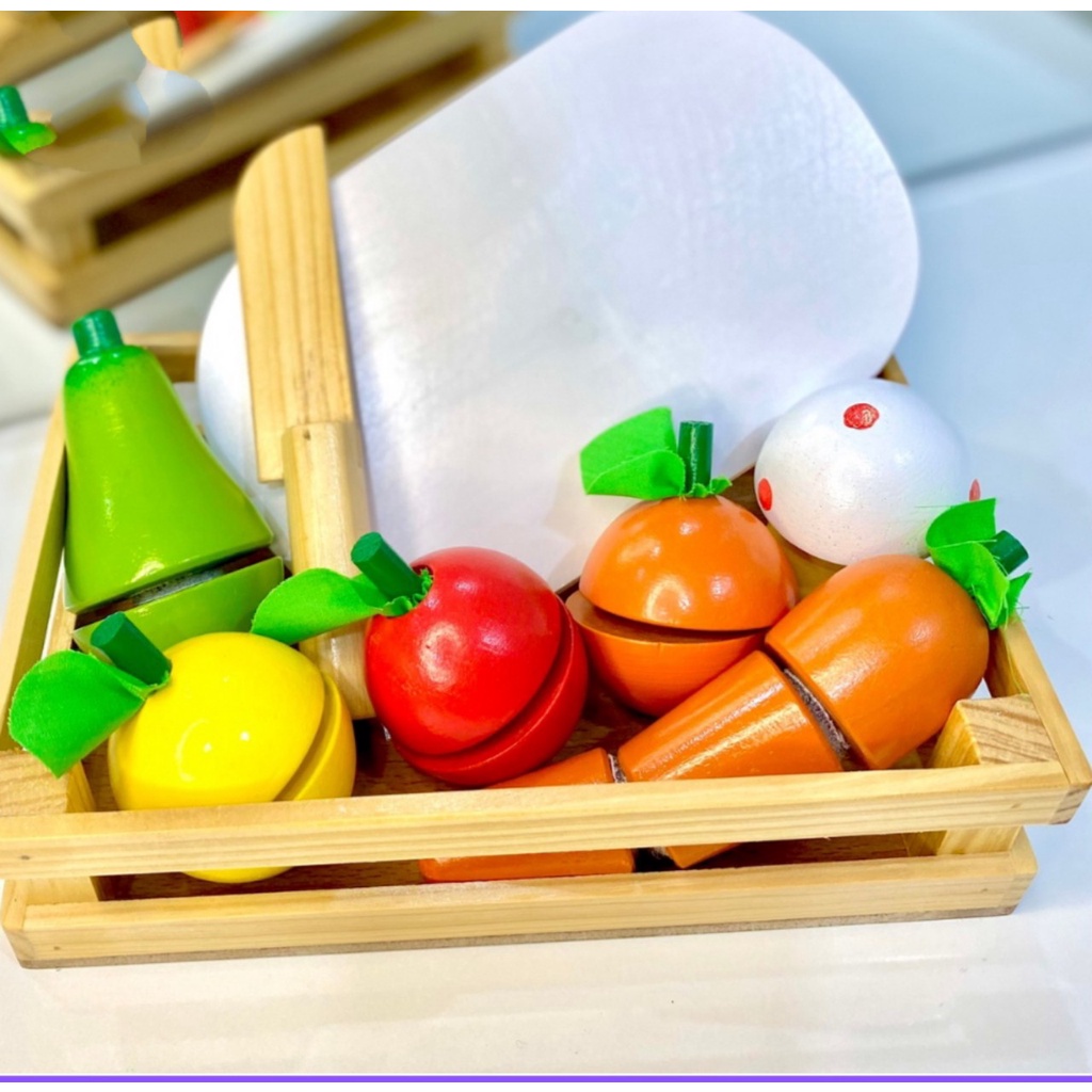 Đồ Chơi Cho Bé 𝑭𝑹𝑬𝑬𝑺𝑯𝑰𝑷 Bộ Đồ Chơi Nấu Ăn, Cắt Trái Cây Hoa Quả Bằng Gỗ Tự Nhiên Cao Cấp