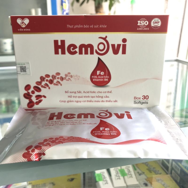HEMOVI viên uống bổ sung sắt, acid folic hỗ trợ quá trình tạo hồng cầu, giảm thiếu máu do thiếu sắt hộp 30 viên