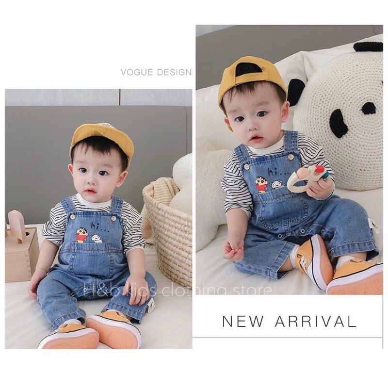 Set yếm jeans dài kèm áo thun cho bé trai/ bé gái