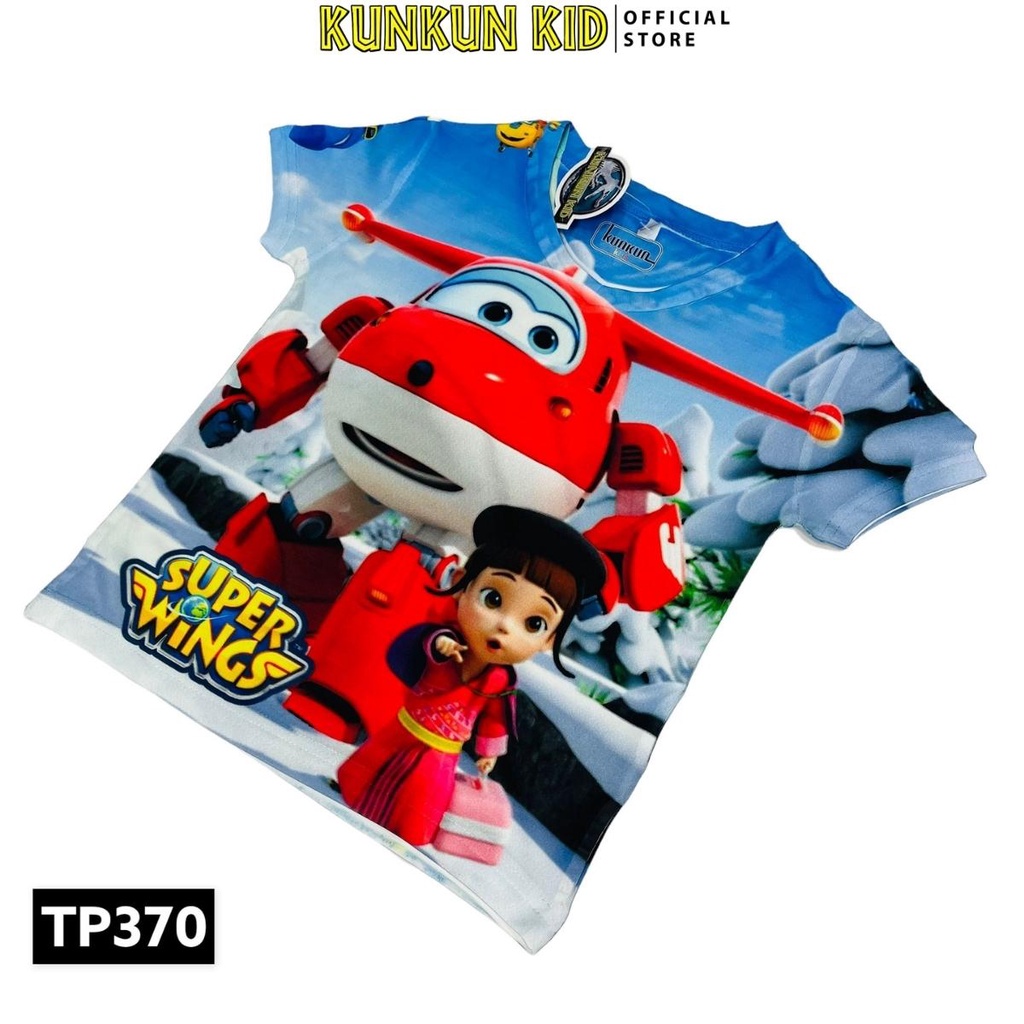 Đồ bộ bé trai chất Thun lạnh ngắn tay in 3d hình super wings Kunkun Kid TP370