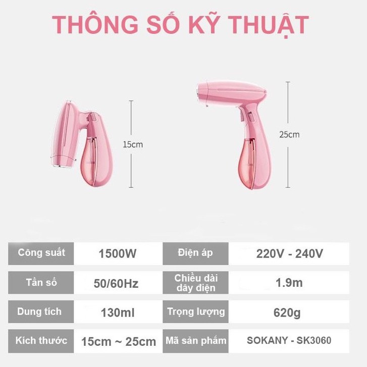 Bàn là hơi nước/ Bàn ủi hơi nước cầm tay gấp gọn du lịch Sokany SK-3060 bảo hành 12 tháng