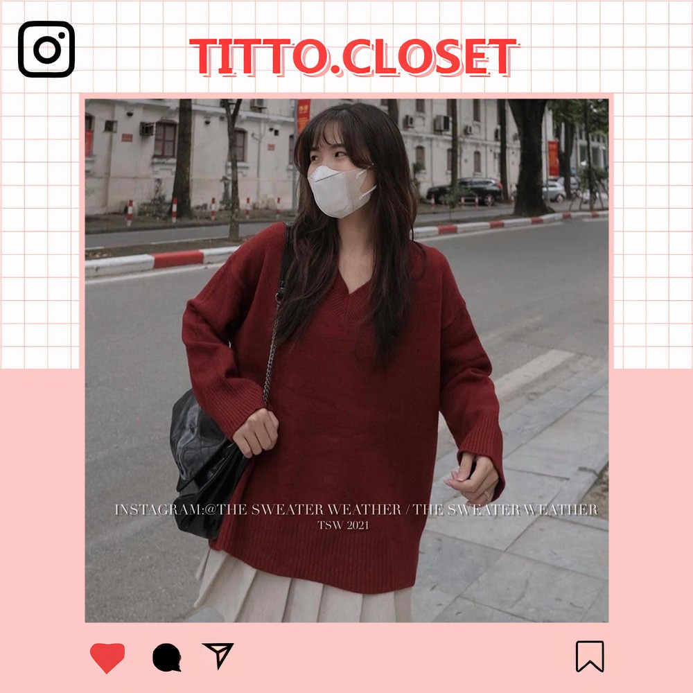 Áo Len Mịn Cổ V Form Rộng - Titto Closet