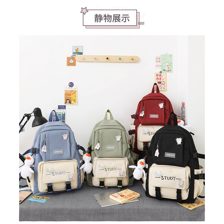 Set 4 Ba Lô JASMIN NOIR Túi Ví Canvas Họa Tiết Hoạt Hình Dễ Thương Cho Nữ