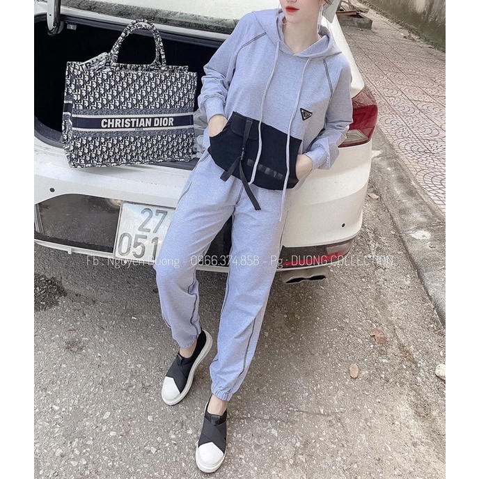 SÉT ÁO PRA HOODIE 2 MÀU XÁM ĐEN