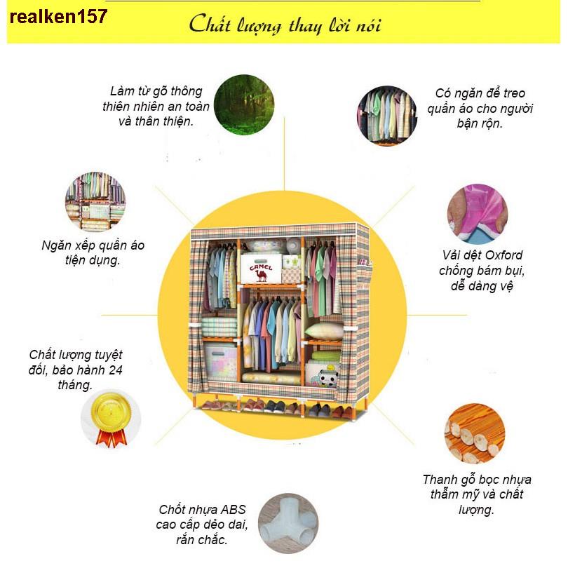 ✉☽realken157Tủ Quần Áo Vải Kệ Tủ Vải Đựng Quần Khung Gỗ 4 Buồng 8 Ngăn Cao Cấp Bảo Hành 12 Tháng 1 Đổi 1 Toàn Quốc tuvai