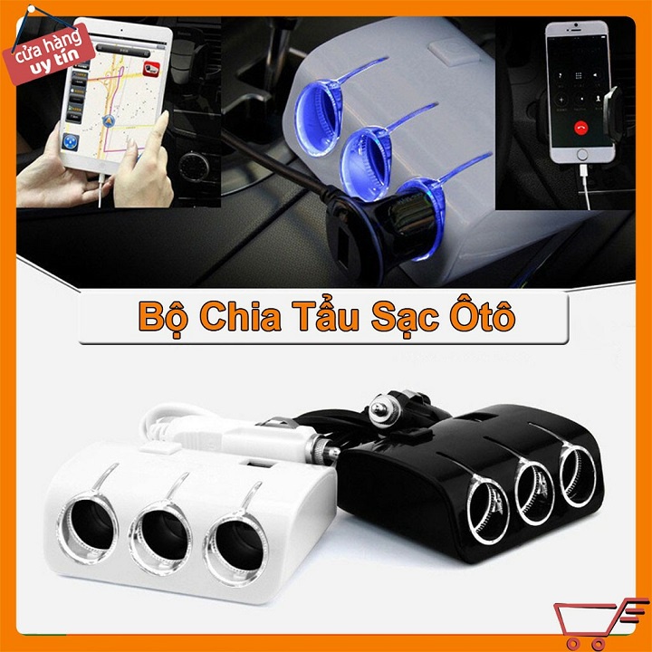 Bộ chia tẩu trên ô tô 3 tẩu 2 cổng USB Olesson NO1506 12V/24V 120W chất liệu ABS bền bì và chịu được công suất cao