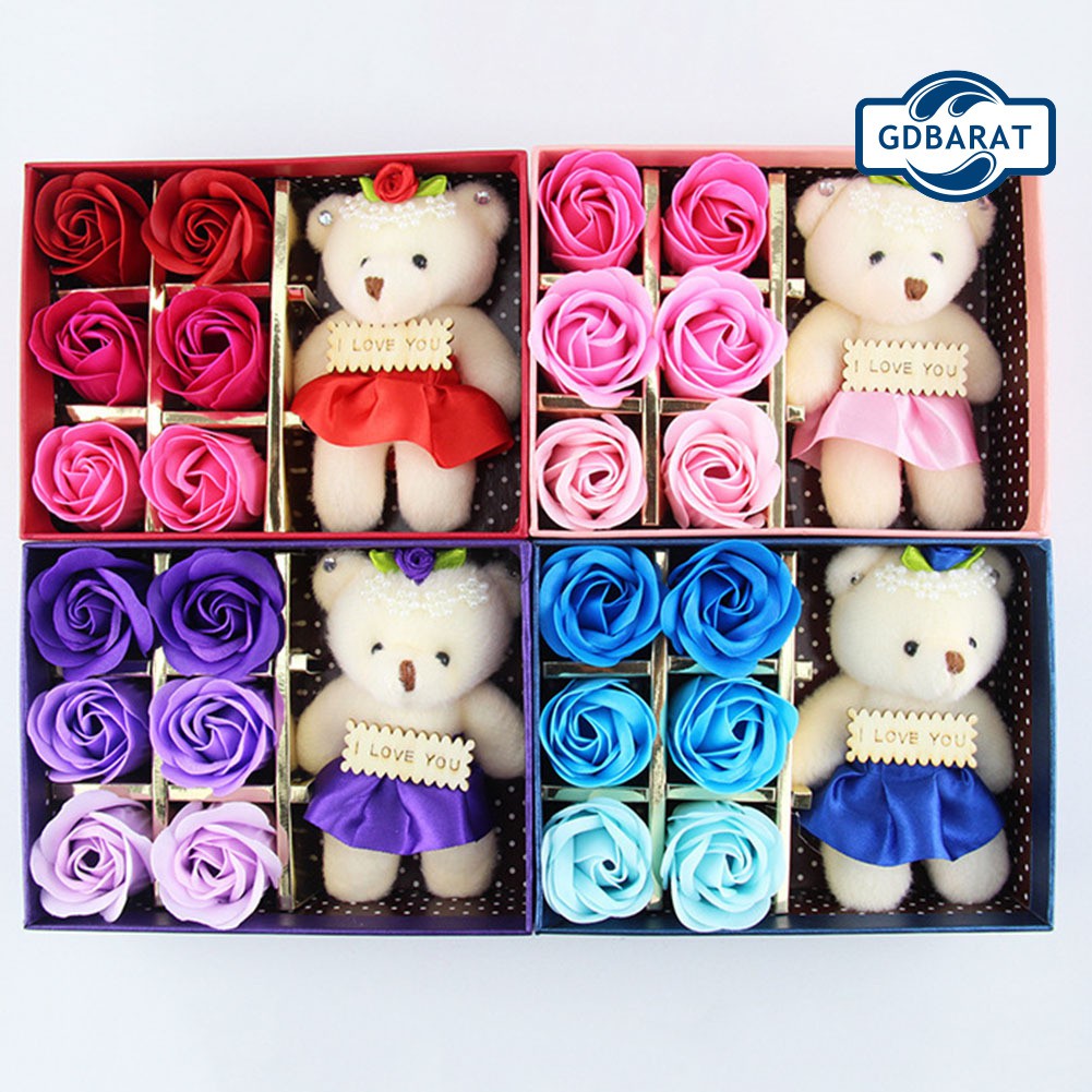 Set 6 Hoa Hồng Sáp Nhân Tạo Hình Gấu Bông Làm Quà Tặng Valentine