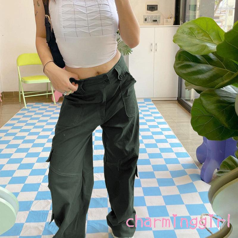 Quần yếm ống rộng màu sắc retro thời trang cho nữ