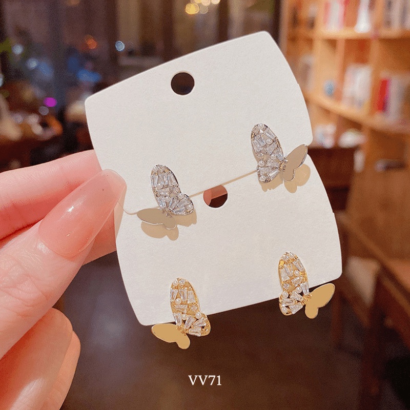 Bông tai hình bướm đính đá pha lê cao cấp hiện đại thời trang Hàn Quốc VV71