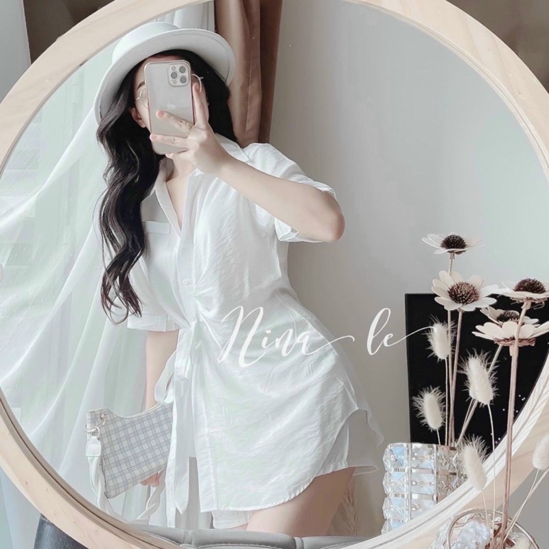 Set bộ đũi trắng sơ mi buộc eo