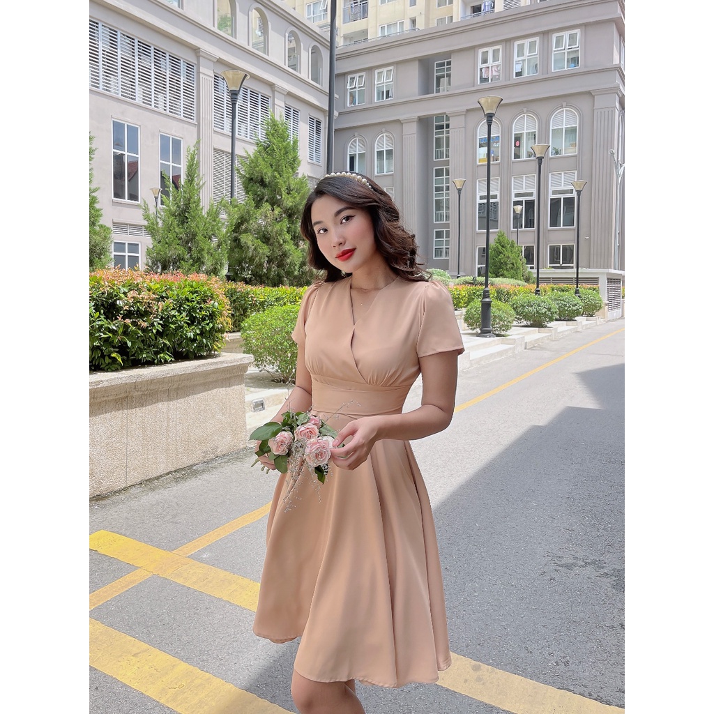 Đầm xòe tạo kiểu cổ V đắp chéo nhún ngực Katia dress C519 Cin House