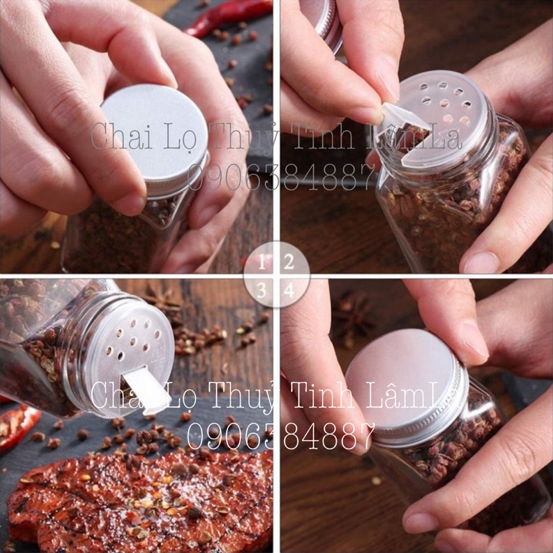 Lọ Thuỷ Tinh Vuông Đựng Gia Vị Nắp Nhôm 120ML