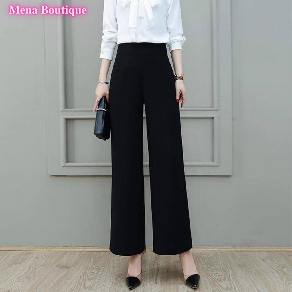 Quần Ống Rộng Dáng Suông MENA Boutique Công Sở Lưng Cao Khóa Sườn Mặc Đi Học Đi Làm