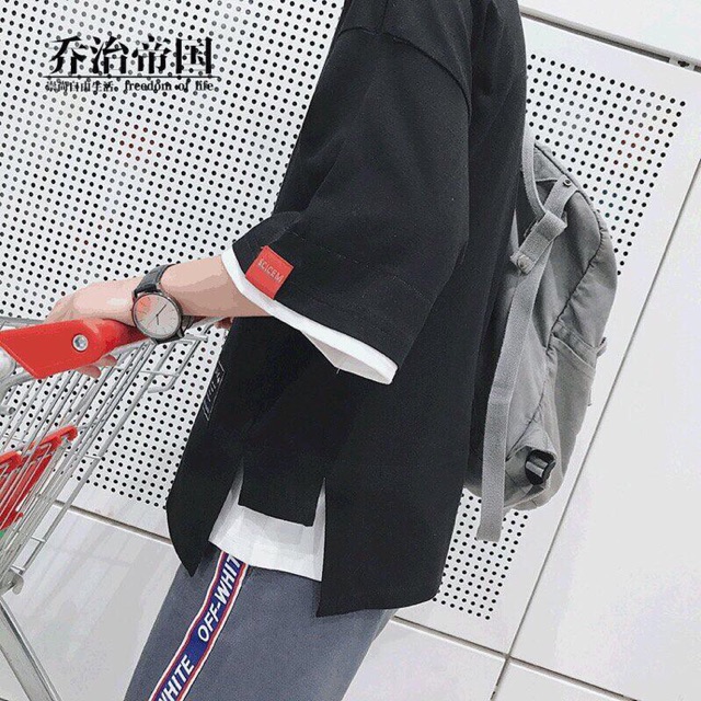 Áo Lỡ Tay Phối Line layer dáng unisex ( kèm ảnh thật )