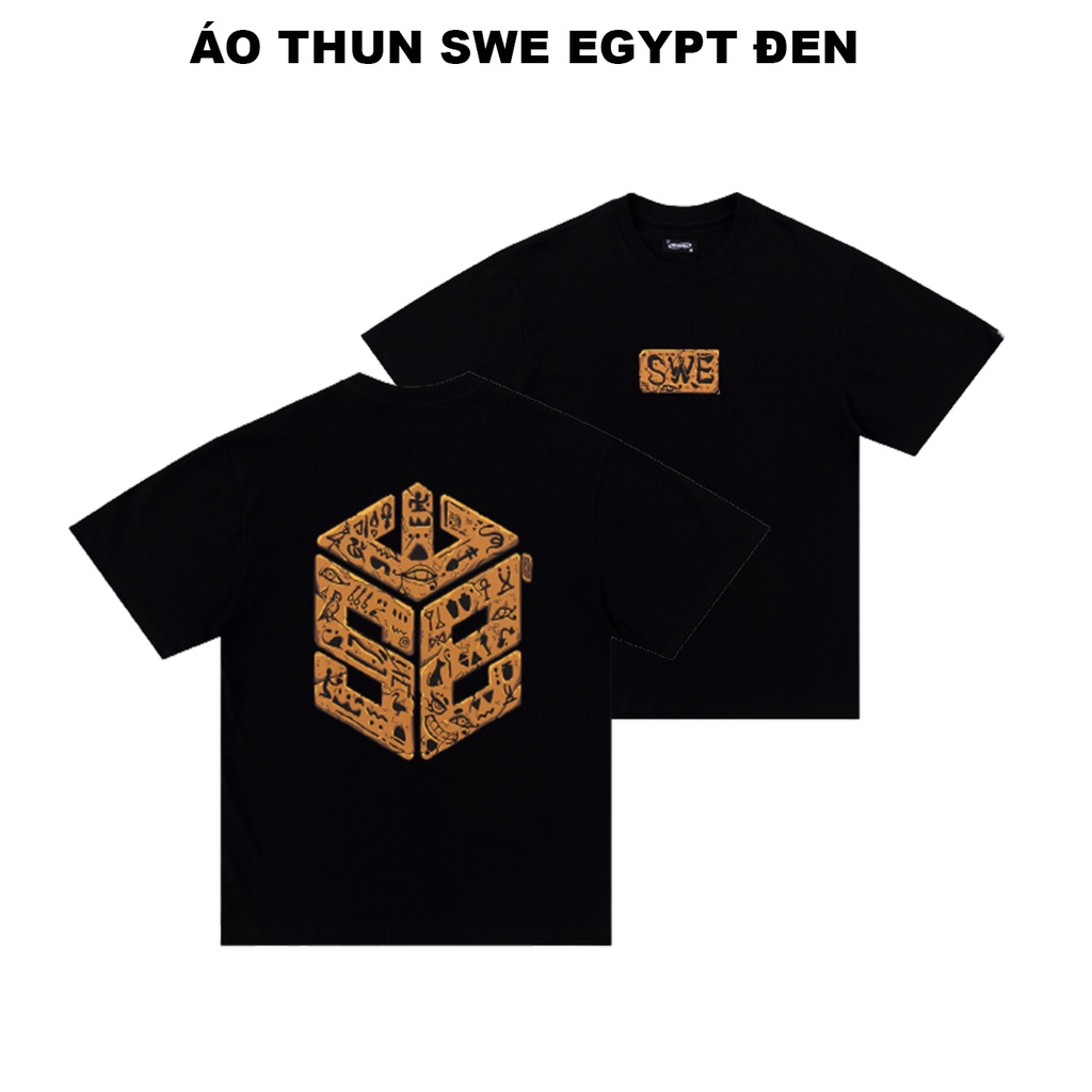 Áo thun S.WE Xương BONE, EGYPT, SUMMER TEE unisex form rộng tay lỡ cổ tròn hai màu Đen - Trắng