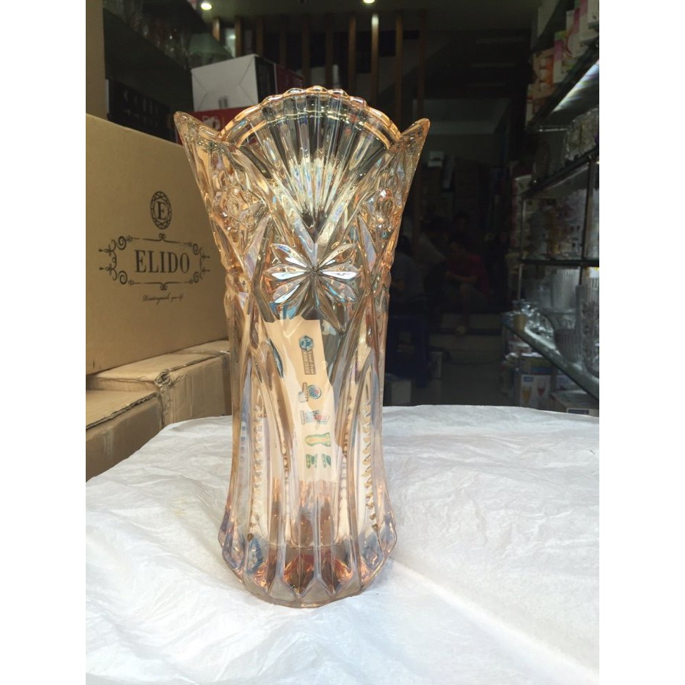 Bình hoa thủy tinh 25cm nhũ vàng
