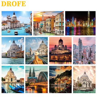 Tranh tô màu số hóa DROFE chất vải canvas họa tiết cảng Victoria với vẻ đẹp tuyệt vời dùng làm quà tặng 40x50cm