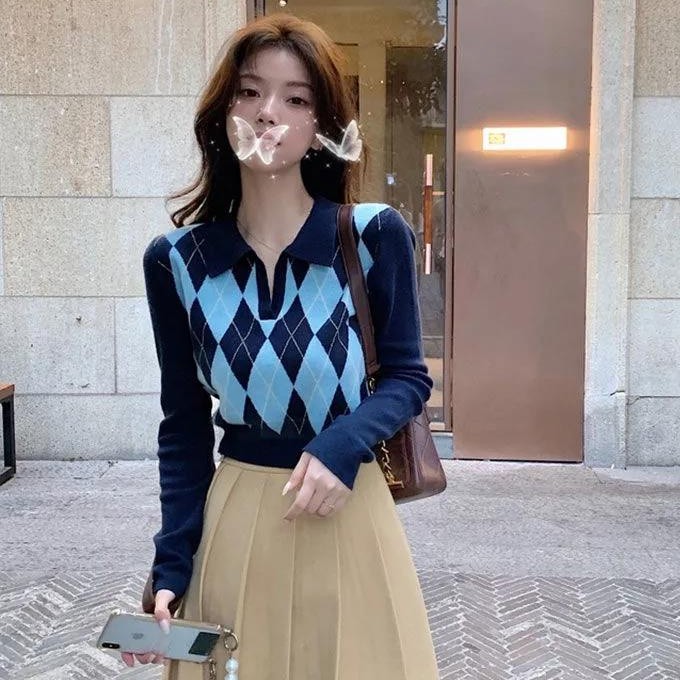 NZN Áo Len Dệt Kim Dài Tay Cổ Polo Phong Cách Hàn Quốc Thời Trang Mùa Thu