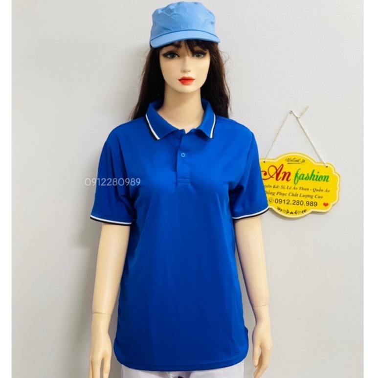 Áo thun có cổ thời trang nam nữ vải cá sấu mè nhẹ mát màu xanh bích _ Hình chụp thật