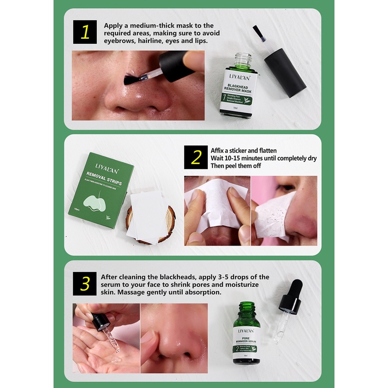 LIYAL'AN  3 In 1 Blackhead Clean Kit Tea Tree Oil Shrink Purify Repair Face Serum