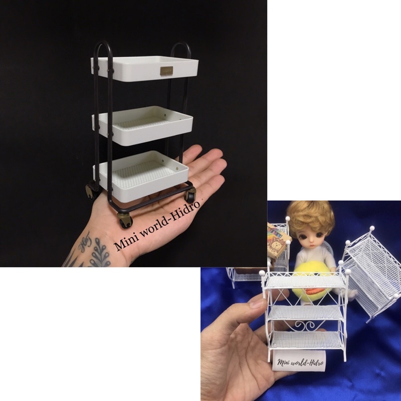 Kệ sắt mini cho búp bê dùng trang trí nhà búp bê Barbie, BJD tỉ lệ 1/12, 1/8. Dollhouse, Miniature