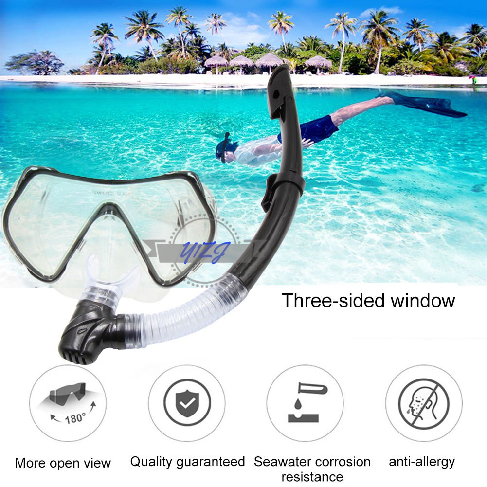 Y1ZJ Swimming Goggles Diving Mask Dry Top Snorkel Adjustable Snorkeling Gear Kit &amp;VN