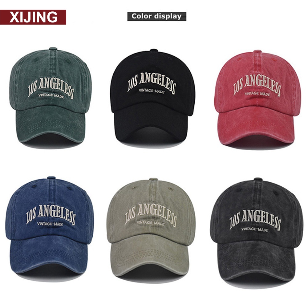 Mũ lưỡi trai bóng chày denim họa tiết Los Angeless màu xanh lá cây cho nam nữ