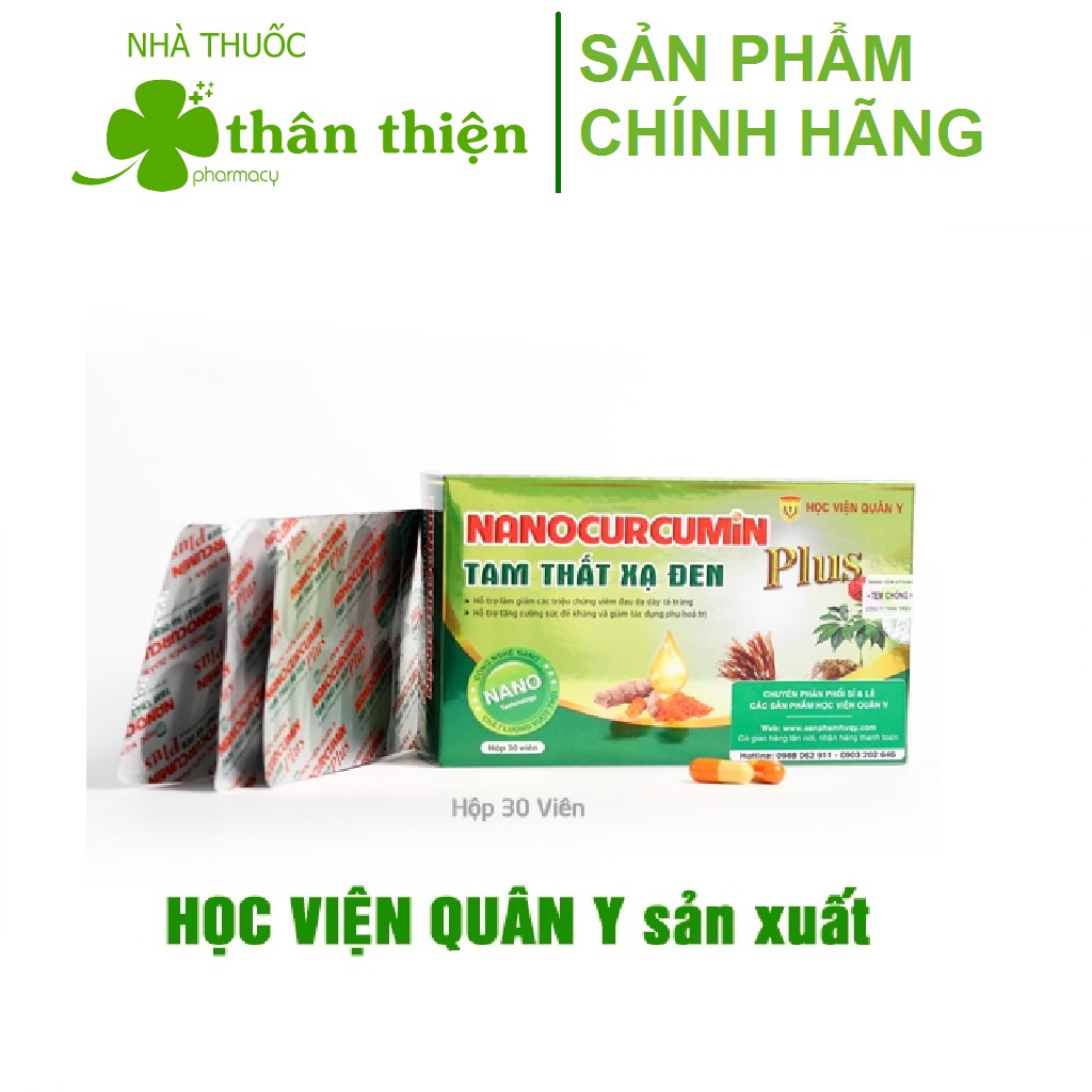 Nano Curcumin Plus Tam Thất Xạ Đen plus Học viện quân y - Hỗ trợ giảm đau dạ dày, chống oxy hóa (30 viên)