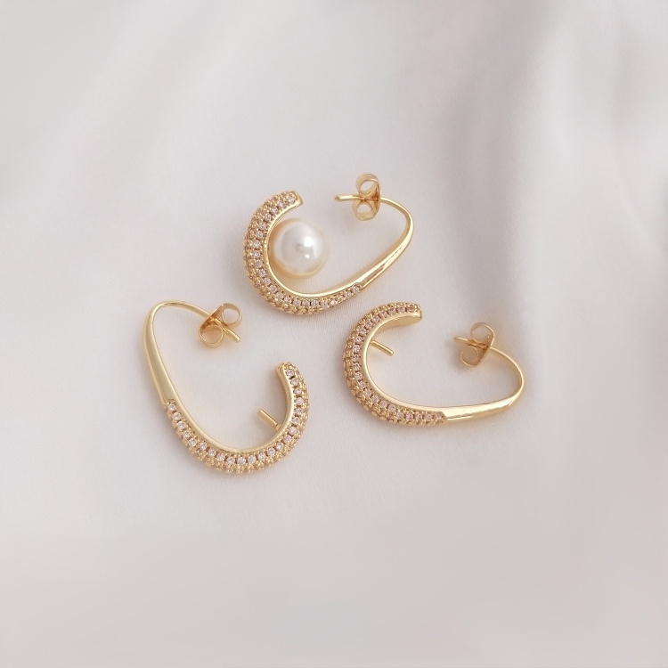 Móc Xỏ Lỗ Tai Bằng Đồng 14K Đính Ngọc Trai Pha Lê Hình Giọt Nước Màu Vàng Kim diy