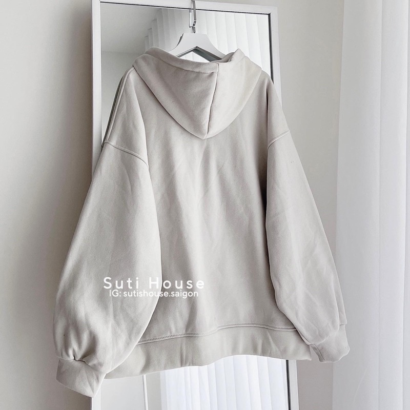 [ẢNH THẬT-CÓ SẴN] Áo Hoodie Zip Thêu icon Unisex Màu Tan Ghi và Tan Be Tay Bồng Form Rộng - Suti House | BigBuy360 - bigbuy360.vn